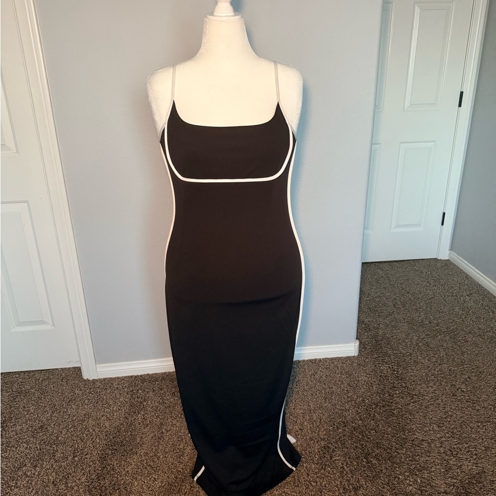 Chic Black Maxi Dress with White Accents